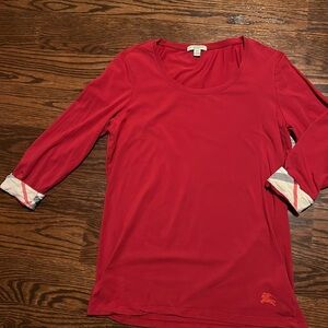 Burberry cotton 3/4 sleeve red shirt great condition gently used size M